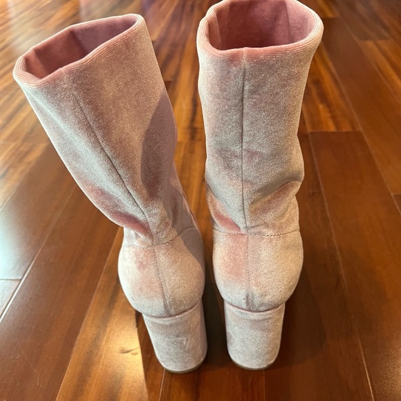 New Allegra K Pink Boots Velvet Velour Block Heel Midcalf Shoes Pull On Size 7 - Picture 5 of 7